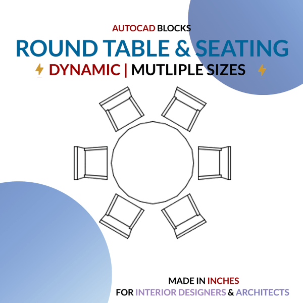 Autocad Dynamic Block Round Tables with Seating Options For Interior Designers
