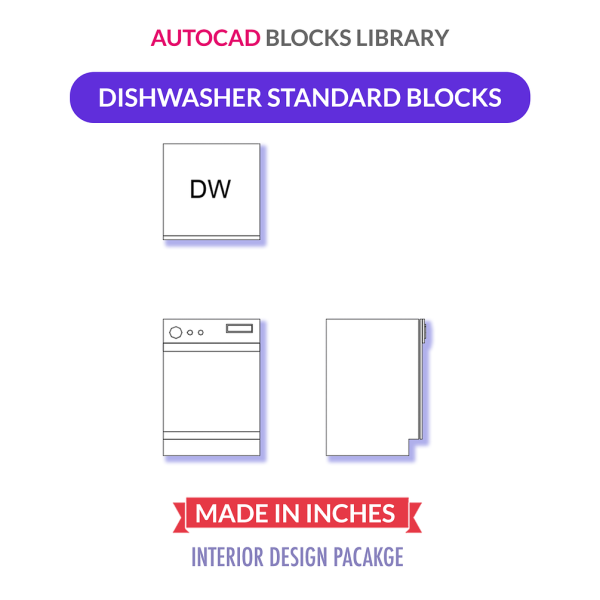Autocad Standard Dishwasher Block Plan Front Side Views