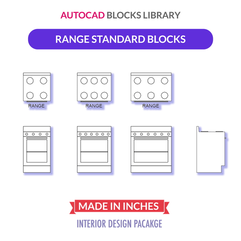 Autocad Standard Range Blocks Plan Front & Side Views Jay Cad Store